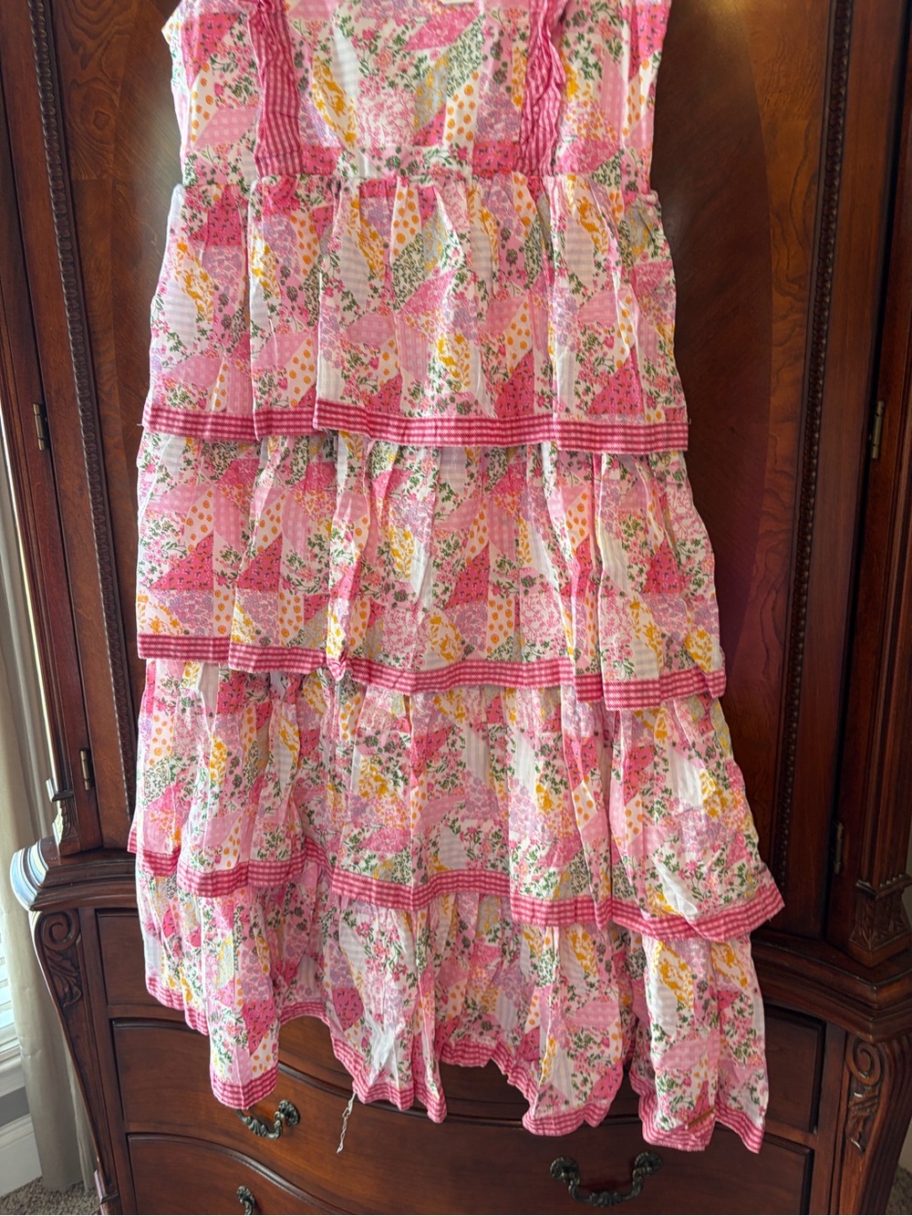 Simply Southern Pink Floral Tiered Ruffle Dress - Picture 7 of 10